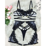 Toucheart Black Sexy See-through Mesh Interesting Hollow Out Underwear Skinny High Waisted Patchwork Steel Ring Underwear Set