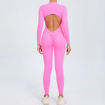 Women Sportwear Yoga Jumpsuit Zip Long Sleeve Back Open Outfit Fitness Tracksuit Tight One-piece Gym Overalls Sports Bodysuit