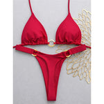 XS - L Halter Metal Ring Mini Thong Bikini Female Swimsuit Women Swimwear Bather Bathing Suit Swim Two-pieces Bikini set K8107