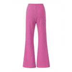 Women Flared Pants Yoga Running Cycling Trousers Elastic High Waist Solid Color Long Pants Ribbed Texture