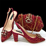 Doershow beautiful Italian Shoes And Bag Sets For Evening Party With Stones Italian Leather Handbags Match Bags! 1-30