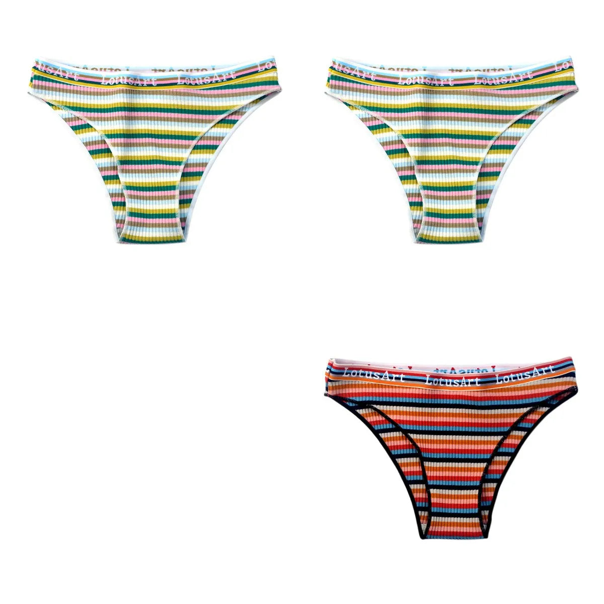 3Pcs/Set Cotton Panties For Women Colorful Striped Underwear Low Waist Briefs Breathable Underpants Female Sexy Lingerie M-XXL