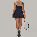 Tennis Dress for Women with Built in Shorts Womens Athletic Dresses Sleeveless Boat Neck Active Workout Skort Dress