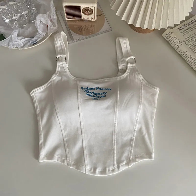 Letter Print Tank Top Women Cotton Bras Tops Hot Girls Streetwear Underwear Built In Bra Small Cup Crop Top Padded Camisole