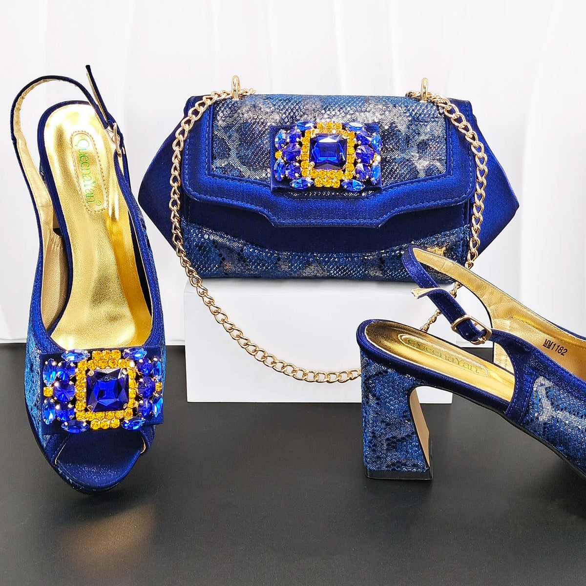Doershow African fashion Italian Shoes And Bag Sets For Evening Party With Stones gold Italian Handbags Match Bags!HW1-1