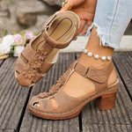 Plus Size 43 Thick Heel Rome Sandals Women Closed Toe Ankle Strap Summer Sandles Woman Flowers Platform High Heeled Sandals