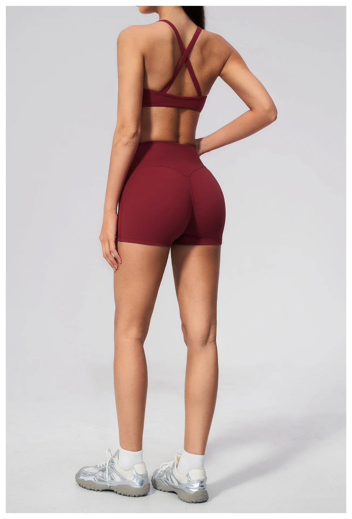 2 Piece Summer Yoga Sets for Women Hollow Back Cross Sports Bra Fitness Clothes Tight High Waist Shorts Running Workout Clothes