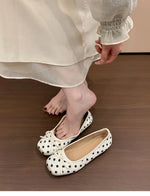New Butterfly-knot Women Dot Ballet Flats Comfort Square Toe Slip on Shoes Ladies Eelgant Soft Sole Dress Mary Jane Shoes