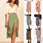 Vintage Skirt Summer Flower Leopard Print High Waist Stretch Long Skirt for Women A-Line Skirts Fashion Beach Maxi Skirt