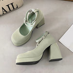 10cm Super High Heels Mary Jane Shoes Women Fashion Patent Leather Platform Pumps Woman Pearls Chain Ankle Strap Party Shoes