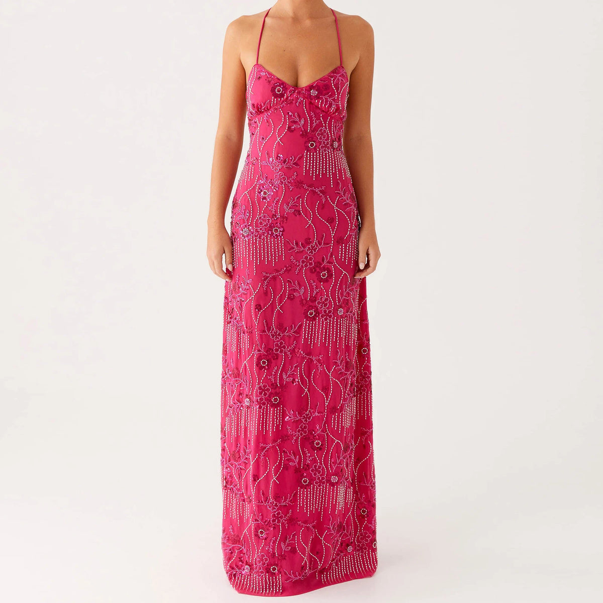 Elegant Sequin Beaded Women Maxi Dresses Flower Embroidery Sleeveless Party Cami Dress Summer Criss Cross Spaghetti Strap Dress