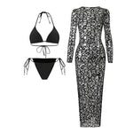 New With Hollow Out Cover Up Halter Bikini Women Swimwear Female Swimsuit Three-pieces Bikini set Bather Bathing Suit Swim V7964