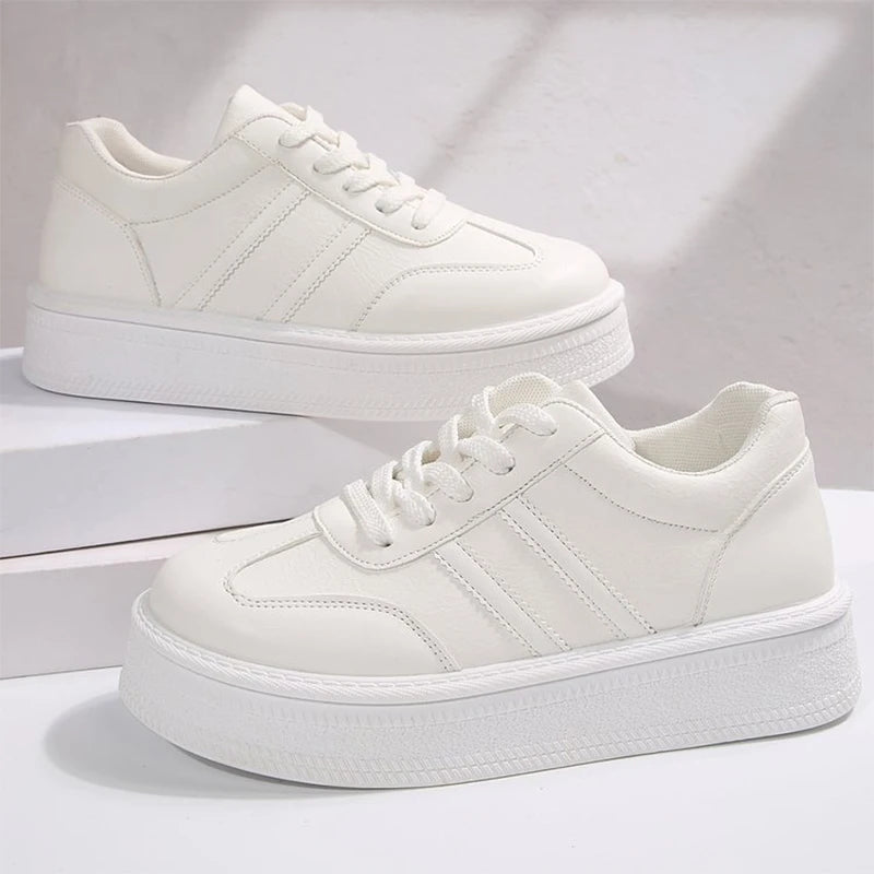 2025 White Platform Sports Shoes Women Autumn Winter Striped Lace Up Sneakers for Woman Sewing Pu Leather Vulcanize Shoes Mujer