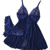 Blue Elegant Pajama Underwear Sets Transparent Lace Patchwork Bra And Panty Set Women Romantic Sleepwear Babydoll Dress Briefs