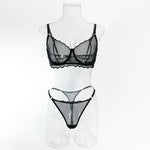 Toucheart Sexy Lingerie Suit for Women Lace Mesh Ultra-thin Underwear Comfortable Bra Set with Steel Rings Hollow Out Underwear