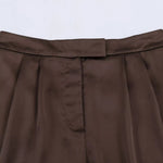 Women's Fashion Satin Texture Casual Style Shorts Elegant Brown Satin Pleated Shorts For Women High-Waisted Black Lace Trim PPDS