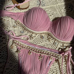 Sexy Shell Bikinis Sets Women White Ruffles Starfish Ornament Push Up Underwire Thong Swimsuit 2025 Beach Bathing Suit Swimwear