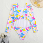2026 Long Sleeves Swimsuit One Piece Backless Printed Swimwear Women Bathers Bathing Swimming Swim Suit Padded Beachwear Summer