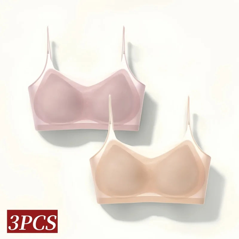 3Pcs/Set Ultra-thin Bras Women Ice Silk Small Chest Underwear Sexy Lingerie Padded Seamless Bra Summer Tube Top