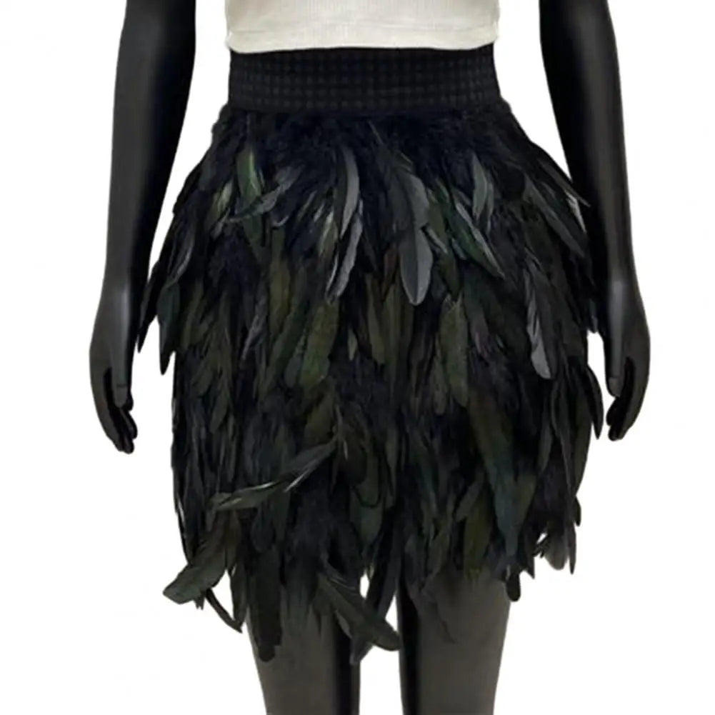 Festival Faux Feather Skirt Punk Gothic Style Hand-Stitched Design Stage Performance Punk Gothic Mini Short Skirt