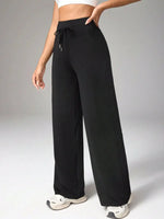 Women's Sports Yoga Flare Pants High Waist Drawstring Straight Wide Leg Pant Thin Sports Comfort Elastic Fitness Sports Trousers