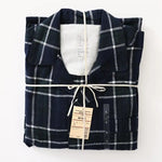 Men Brushed Cotton Vintage Plaid Stripe Pajama Set Lapel Collar Long Sleeve Top Pants Home Sleepwear Loungewear