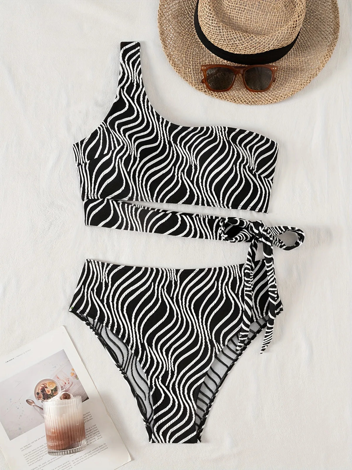 Sexy High Waisted Bikini 2025 Mujer Women's Swimsuit Separate Beach Wear One Shoulder Bathing Suit Padded Swimwear Black Biquini