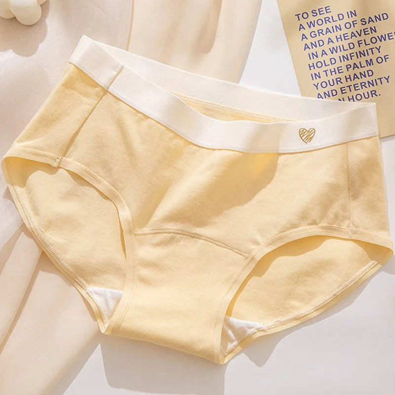 1 Pack Women's Heart Print Waistband Cotton Mid-Rise Panties Solid Color Briefs Stretch Daily Wear Lingerie M-XL Underwear