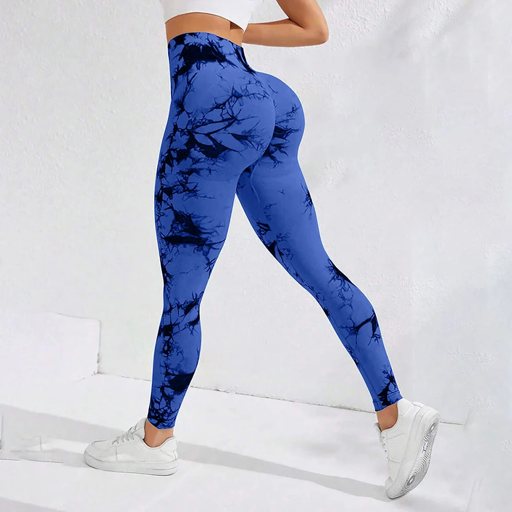 Boho Tie Dye High Waist Knit Elastic Fitness Yoga Tights Butt Lifting Workout Pants for Women