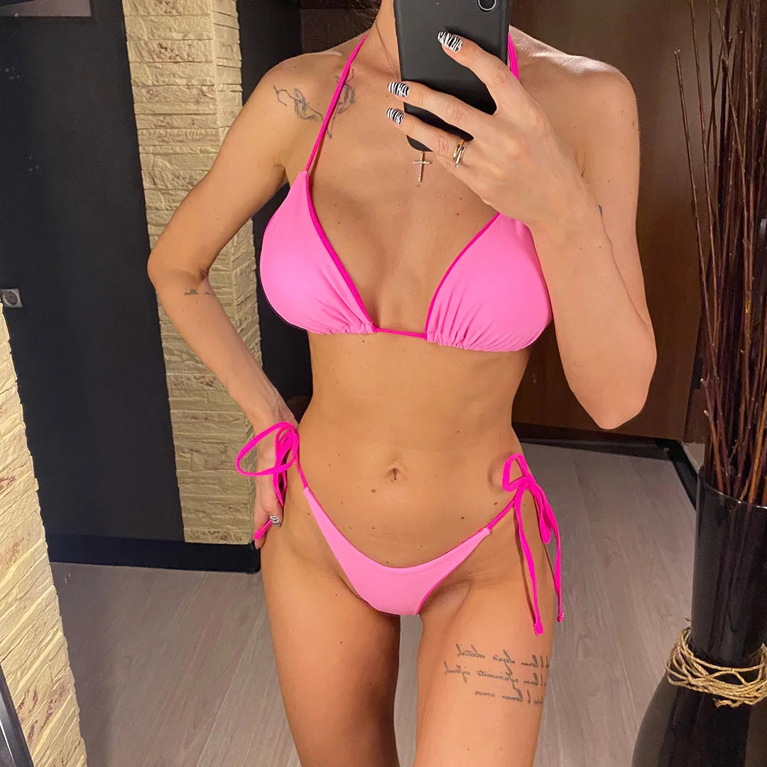 Sexy Leopard Printed Halter Brazilian Bikini Women Swimwear Female Swimsuit Two-Piece Bikini Set Bather Bathing Suit Swim V3681