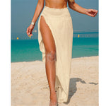 Solid High Slit Crochet Knitted Beach Skirt Tunic Beach Cover Up Cover-ups Beach Dress Beach Wear Beachwear Female Women V7584
