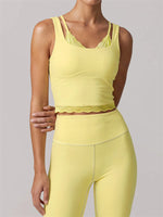 Fake Two Piece Tank Top Yoga Sets Women Lace V Neck Sports Vest Fitness Suit Hip Lifting High Waist Leggings Workout Clothes