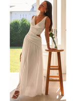 Foridol White Long Dress for Women V Neck Waist Cut Out Tank Beach Dresses New in Summer Spring Long Vestidos Casual Party Dress