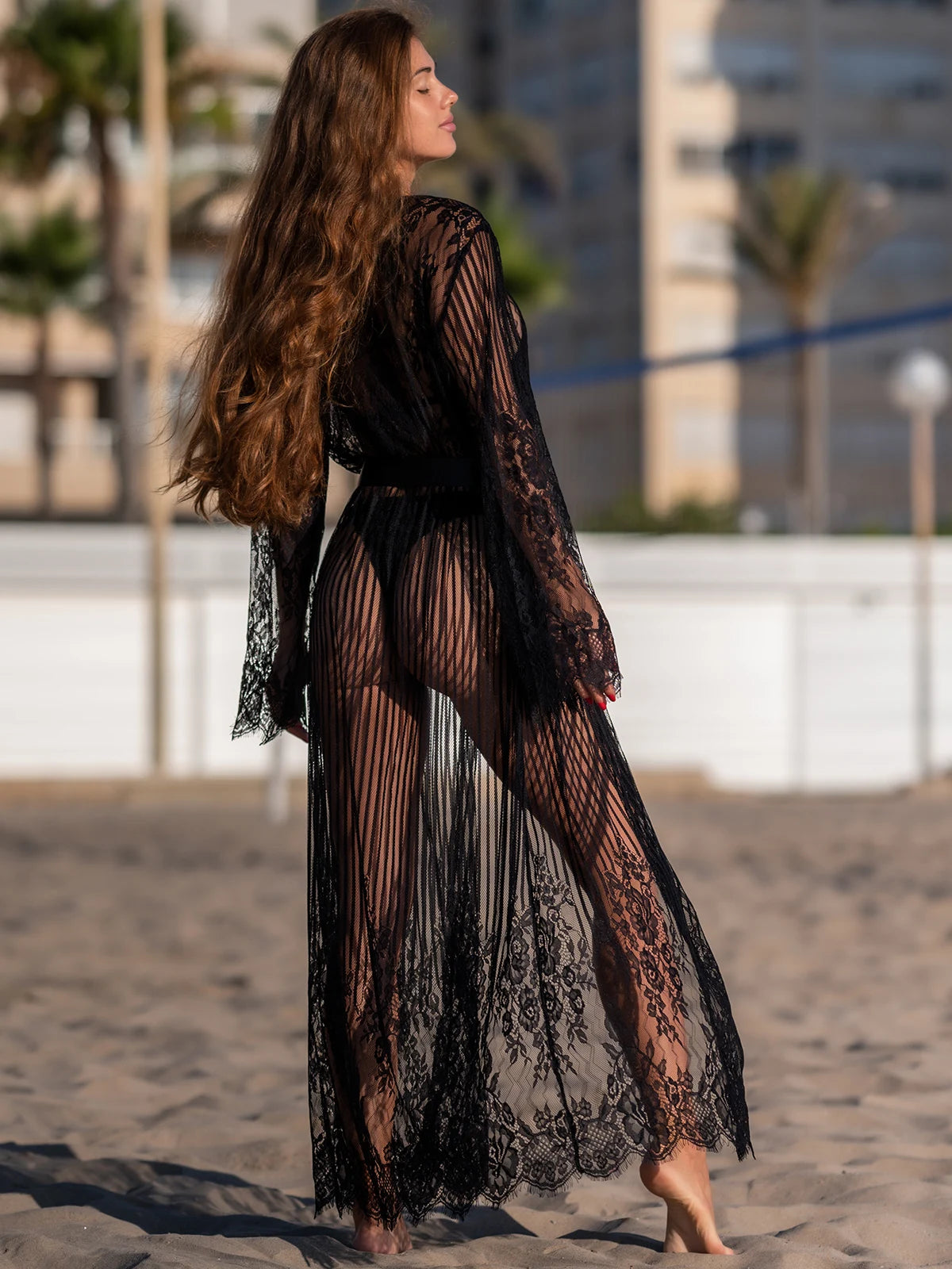 S - XL Sexy Sheer Crochet Lace Tunic Beach Cover Up Beach Cover-ups Long Beach Dress Beach Wear Beachwear Female Women V1318