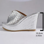 Women's Gold Wedges Sandals Summer 2026 Fashion Peep Toe Thick Platform Sandles Women Plus Size 42 Chunky Heels Slippers Woman
