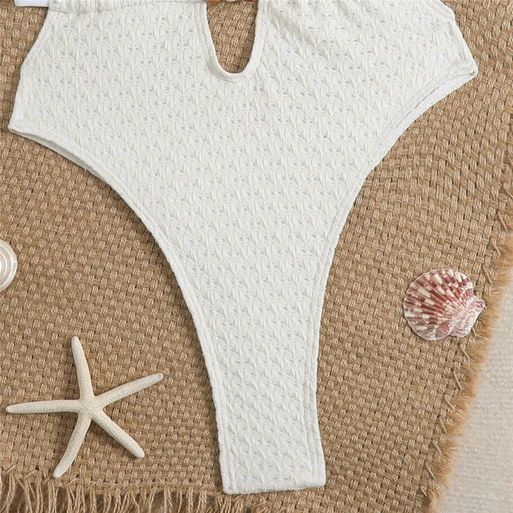 Sexy Halter Backless White Swimsuit Woman One Piece Bead String Swimwears 2026 Hollow Out Monokini High Cut Swimming Suit Bather