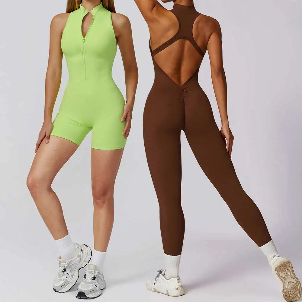 Scrunch Sports Overalls Gym Jumpsuit Women's Fitness Suit Short Sets for Woman Tracksuit Yoga Clothing Zipper Workout Sportswear