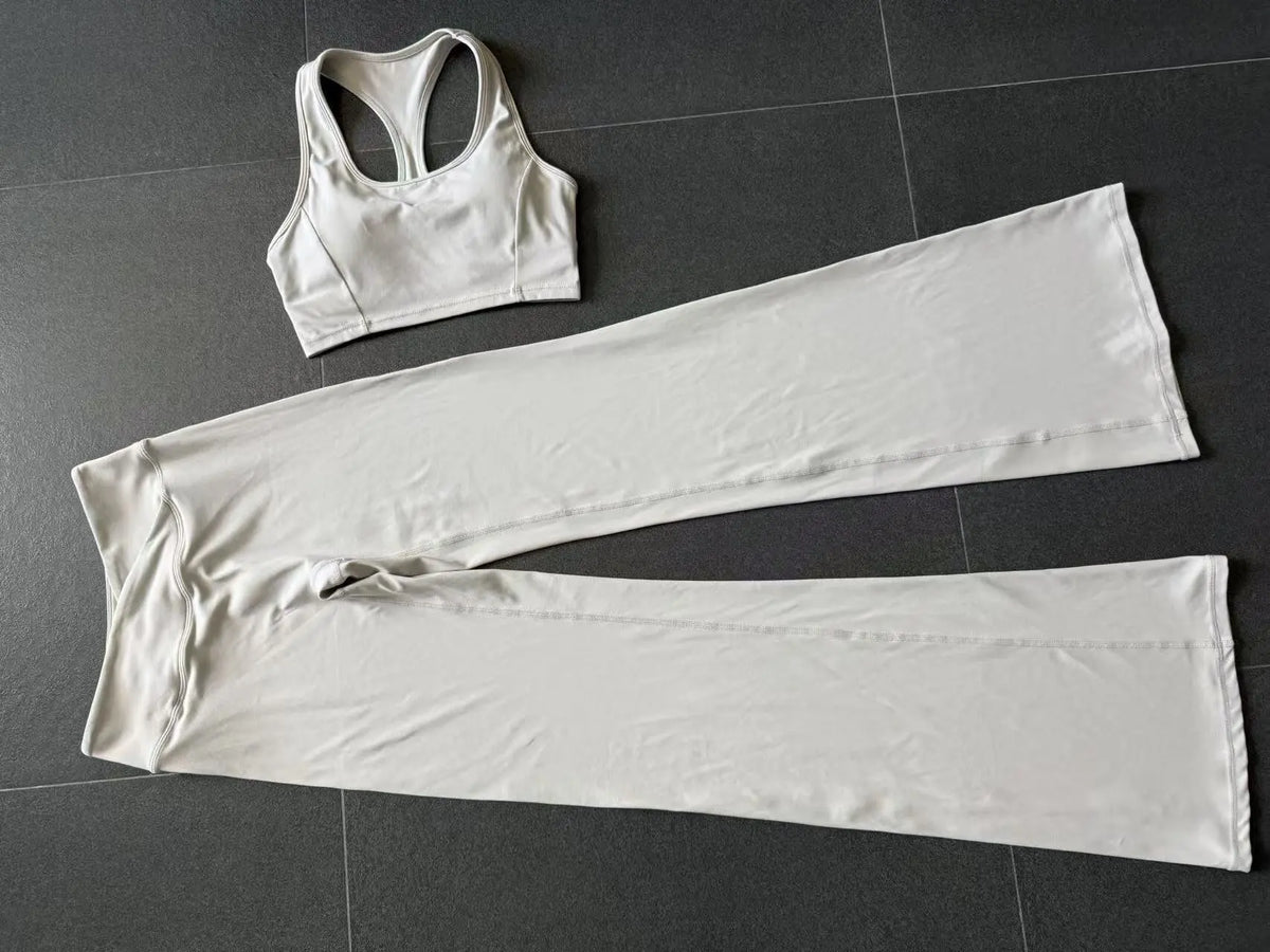 Breathable Stretch Yoga Sets Women Quick Drying Shockproof Sports Bra High Waist Bell Bottom Pants Gym Two-piece Fitness Suit
