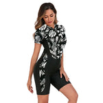 Vintage Leaves Print Patchwork One Piece Swimsuit Women 2025 Sports Front Zipper Slim Swimwear Athletic Bathing Suit Monokini
