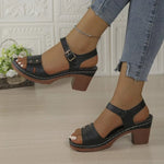 Women's Chunky Heel Sandals Strap Plus Size Shoes Solid Color One Line Fashion Sandals for Women Summer 2026