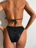 DEKA String Halter Ring Bikini Set Solid Shiny Swimsuit New Linked Chain Swimwear Women Strappy Bathing Suit Beach