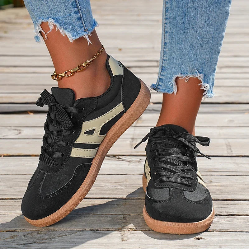 Mix Color Women's Autumn Sneakers Fashion Splicing Flat Heel Vulcanized Shoes Female Lace-Up Non-Slip Pu Leather Casual Shoes