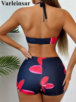 S - XL Long Sleeve Cover Up Flowers Bikini Female Swimsuit Three-Pieces Bikini Set Women Swimwear Bather Bathing Suit Swim V7232