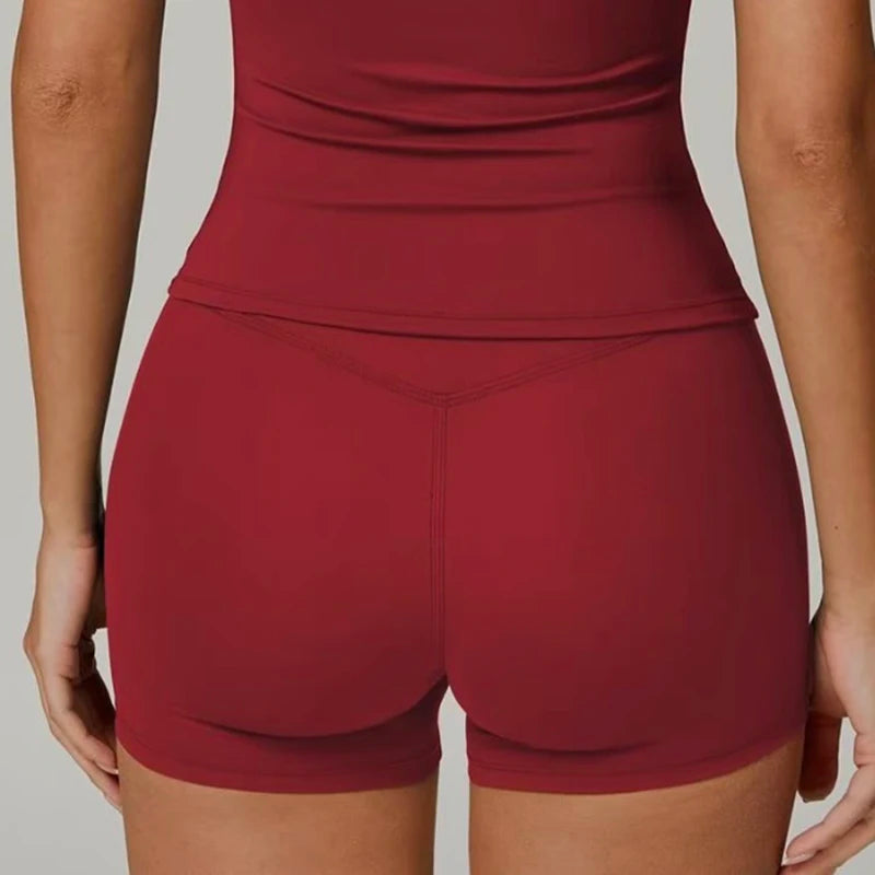 Women's High-Waist Quick-Drying Yoga Sports Shorts Nude Summer Fitness Running Training Three Quarter Length