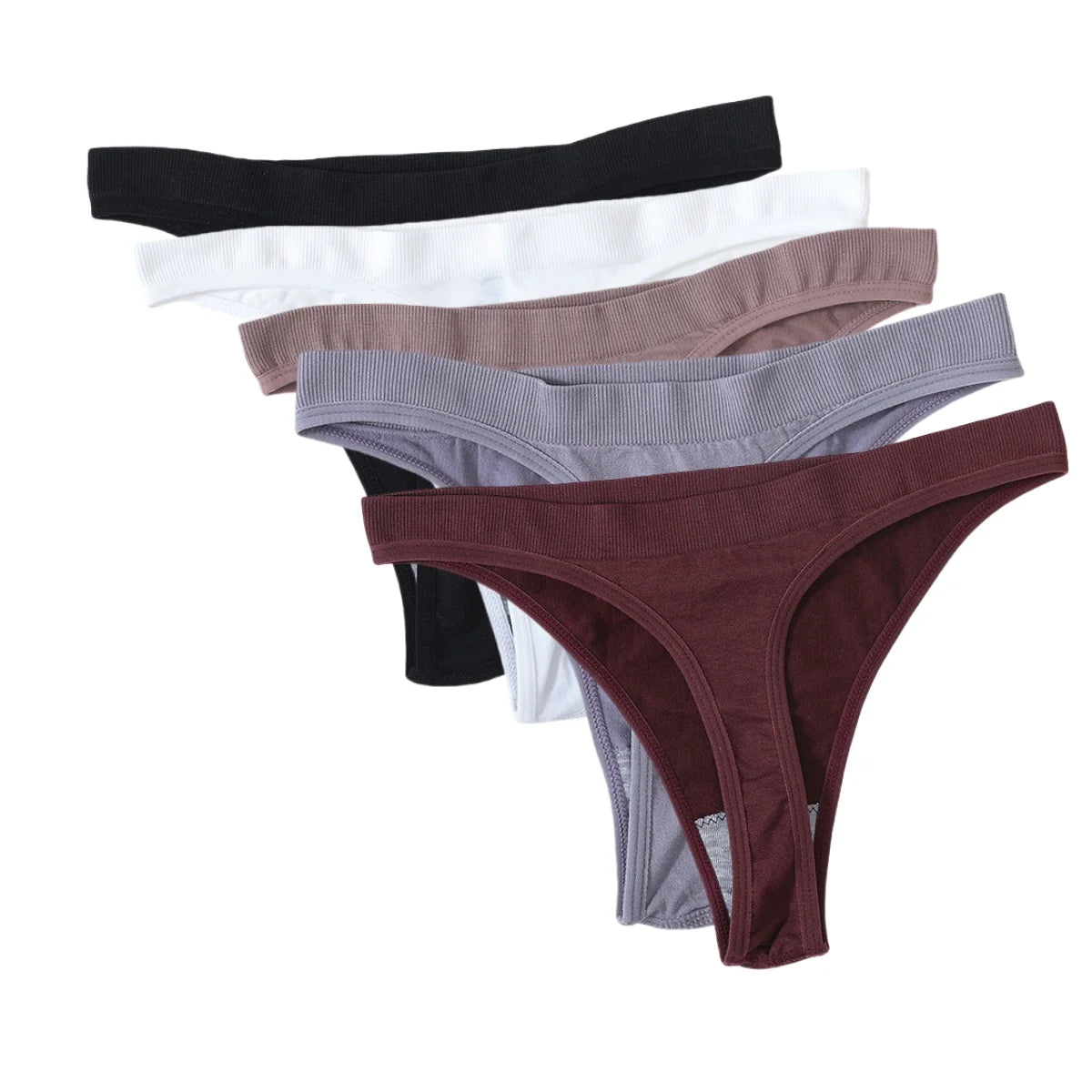 5Pcs/Set Women Brazilian Panties High Waist Thongs G-string Female Underpants Solid Color T-back Underwear Sexy Lingerie M-XL
