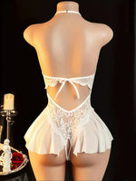 Sexy Crotchless Lingerie For Hot Adult Women White Front Buckle Bra Neck Erotic Babydoll Costume Open Night Dress Porn Underwear