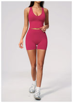 Seamless Gym Yoga Sets Women Breathable I-shaped Shock-absorbing Slim Sports Tank Top High Waist Shorts Training Fitness Suit