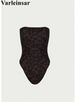 S - XL New Leopard Printed Bandeau Women Swimwear One Piece Swimsuit Female High Leg Cut Monokini Bather Bathing Suit Swim V8051