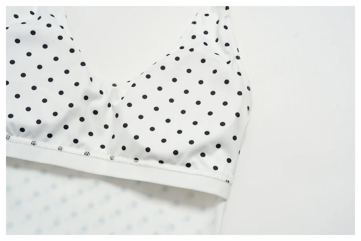 New Summer Women White Polka Dot Print Yoga Sets Hanging Neck Slim Sport Vest High Waist Mid Pants Gym Two-piece Workout Clothes