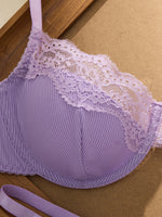Elegant Purple Lace Bralette And Panty Set - Soft Touch Gathered Support Sexy G-string - Ideal for Gift Or Personal Use